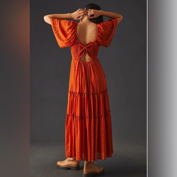 NWT Anthropologie Ruched Tiered Dress Terra Cotta Size XS - Picture 2 of 15